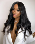 Gorgeous Natural Black Loose Wave With Bangs 4x4 Closure Lace Glueless Wig 100% Human Hair