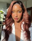 Reddish Brown Loose Wave 5x5 Closure Lace Glueless Side Part Long Wig 100% Human Hair