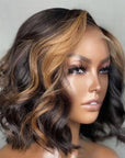 Blonde Mix Loose Wave 5x5 Closure HD Lace Glueless Side Part Short Wig 100% Human Hair