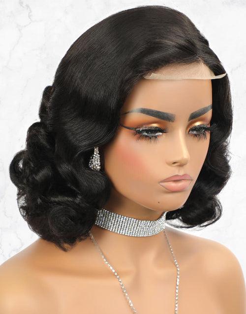 Double Drawn Wedding Virgin Human Hair Wavy Bob Wigs Bridal Glam Hairstyle