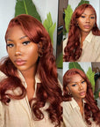 Reddish Brown Color Body Wave 13x4 Lace Front Human Hair Wig Auburn Copper