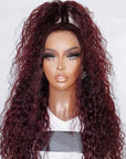 99j Burgundy Water Wave Wig 4x4 13x4 Closure Human Hair Wigs