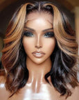 Highlight Honey Blonde HD Lace Wavy Bob Frontal Wig 13x4 5x5 180% Closure Wig