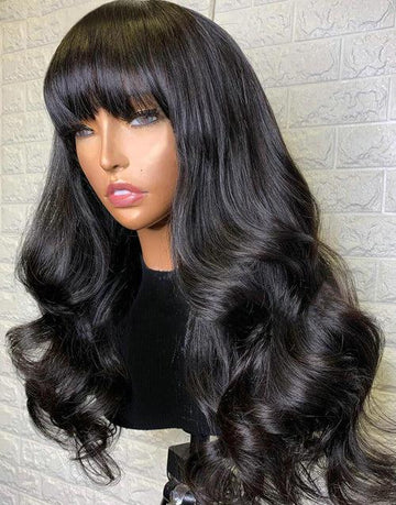 Body Wave 13x6 Lace Front Wig With Bangs Full Machine Made Wig Brazilian Human Hair Wigs Glueless Wig