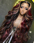 Mixed Black With Red & Blonde Highlights Colorful Loose Wave Glueless 13x4 Lace Front Wig