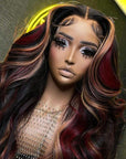 Mixed Black With Red & Blonde Highlights Colorful Loose Wave Glueless 13x4 Lace Front Wig